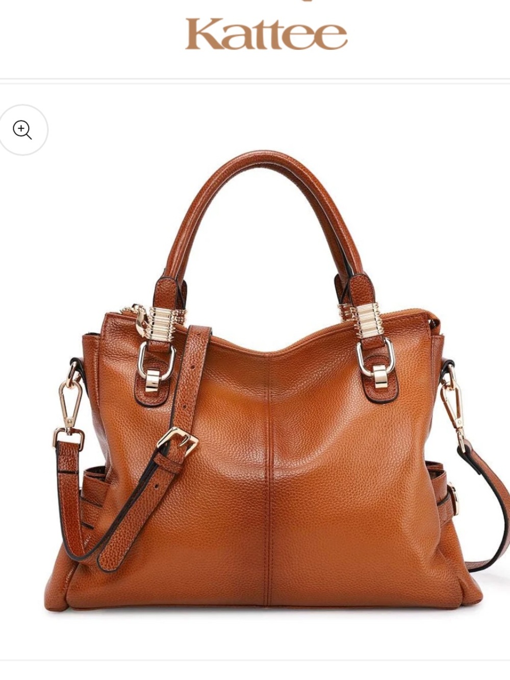 Kattee Elegant luggage tan Brown Leather Satchel purse Gold Hardware